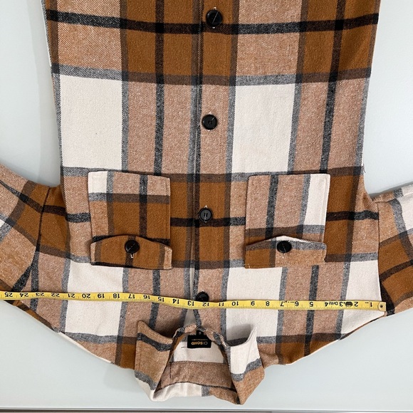 CI SONO | Brown, tan & white lightweight summer long plaid shacket jacket coat - Picture 12 of 15